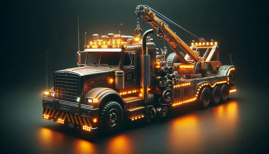  A tow truck displaying its lights, emphasizing the importance of visibility in heavy-duty towing scenarios.