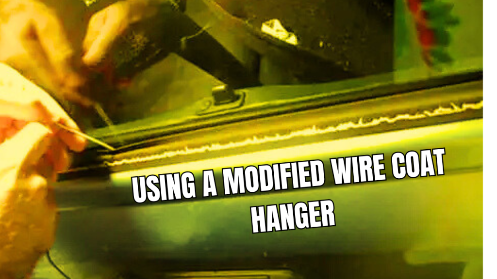  A person skillfully manipulating a modified wire coat hanger for a creative purpose.
