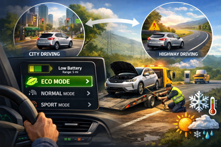 How Driving Modes Impact Real-World EV Range, Roadside Breakdowns, and Towing Needs